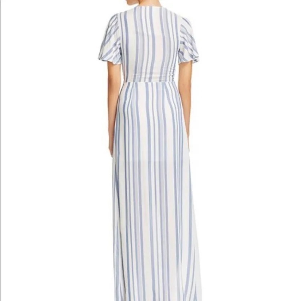 Lost + Wander Marina Tie front Maxi dress with slits white and light blue - Picture 5 of 13